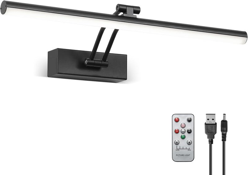 HOWMZON Wireless Picture Light, 16 inches, Battery Operated, Dimmable Black Metal LED Art Light for Wall Sconce - Image 1